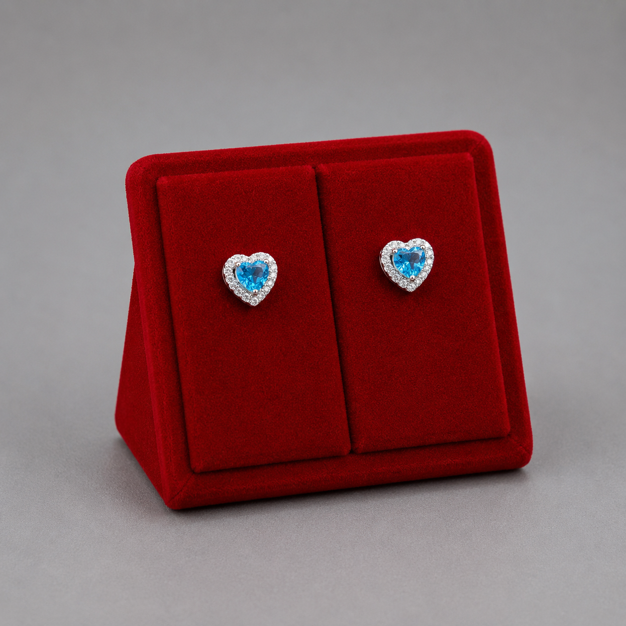 Aros corazón circón celeste